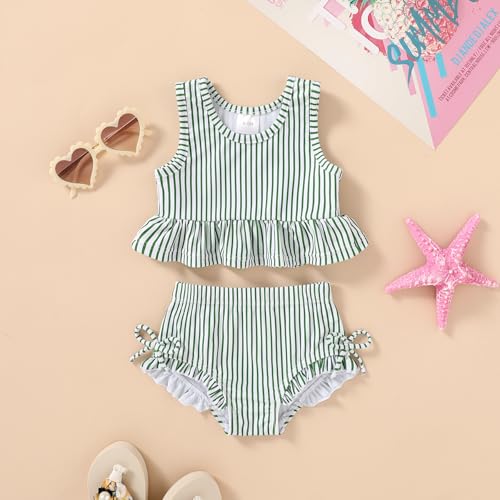 Image of HAPPYMA Baby Swimsuit Toddler Girl Bathing Suit Summer Stripe Bikini Set Beach Two Piece Swim Wear