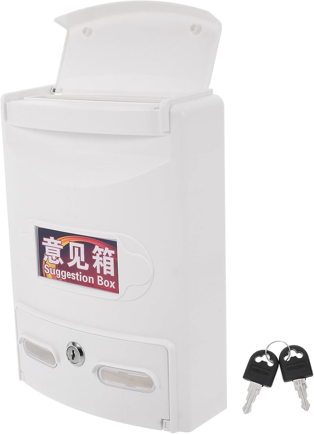 Vaguelly Wall-Mount Mailbox with Lock, Lockable Outdoor Suggestion Box, White Plastic Garden and Office Mailbox for Secure Wall Mount Installation