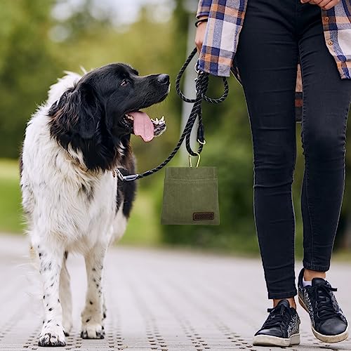 vsshe Leckerlitasche für Hunde, Freihändige Hundeleckerlitasche mit Automatischem Verschluss Futterbeutel Hundetraining Leckerlibeutel Klein Magnet Gassitasche für Katzenfutter Hundefutter Dunkelgrün