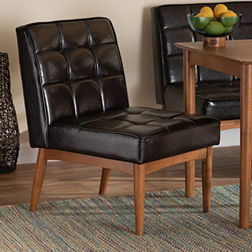 Baxton Studio Sanford Dining Chair Dark Brown Faux Leather Upholstered And Walnut Brown Finished Wood Dining Chair #TOP6