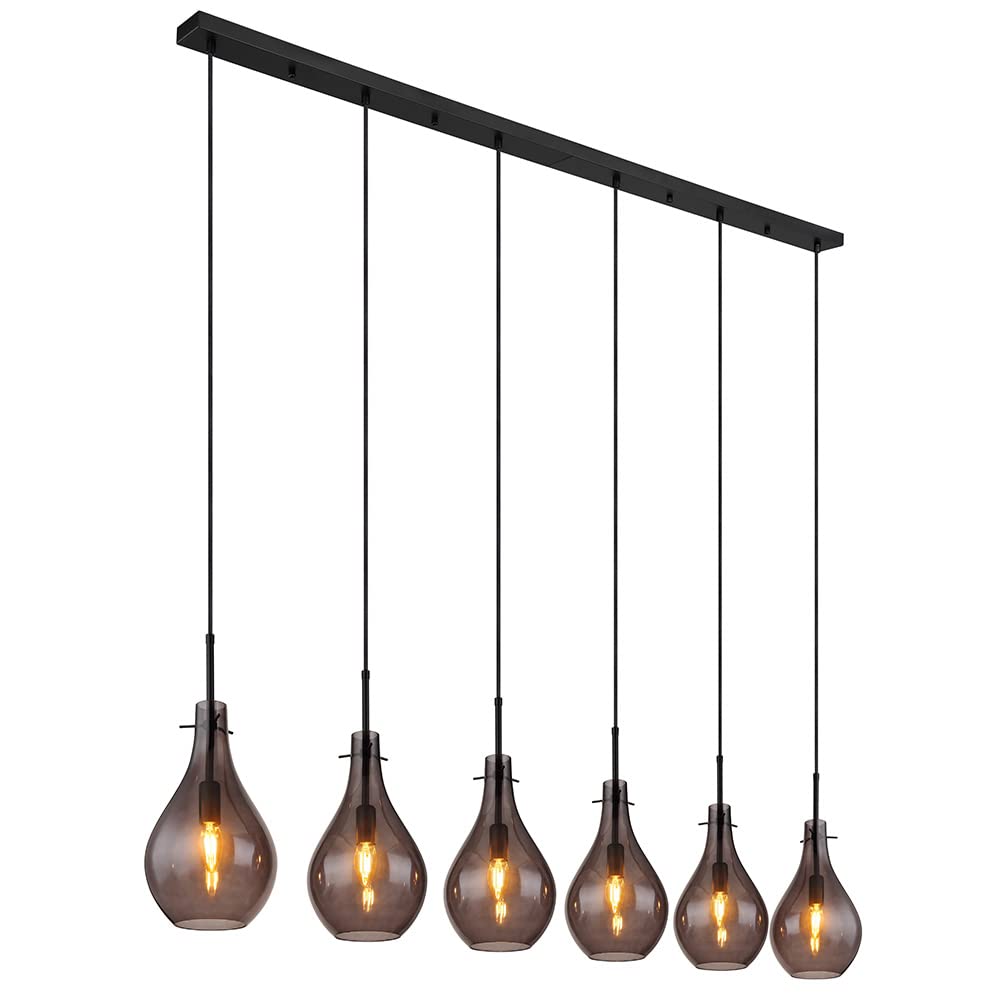 Hofstein 6-flammige Pendelleuchte Rauchglas – Moderne Hängelampe Für Wohnzimmer, Schwarz, E14