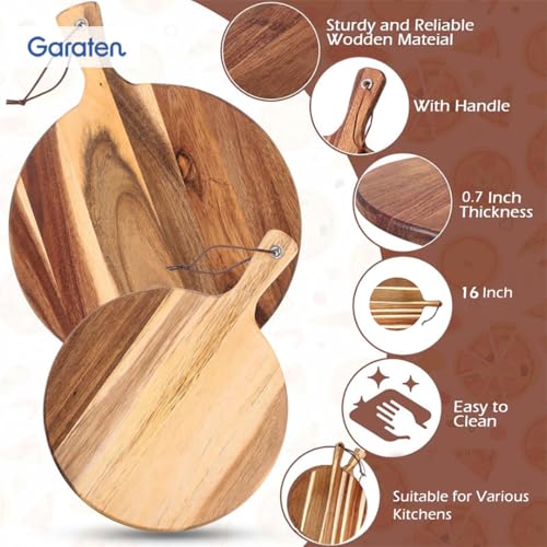 Tabla de cortar redonda de madera de acacia con mango miniatura 4