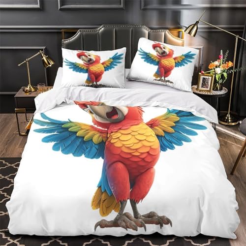 Housse de couette perroquet en microfibre douce avec fermeture éclair 3D - 3