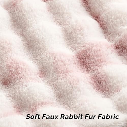 FUTEI Pink White Decorative Throw Pillow Covers 24x24 Inch Set of 2,Soft Fuzzy Faux Rabbit Fur European Cushion Covers with Raised Texture,Neutral Boho Home Decor for Couch Bed Living Room