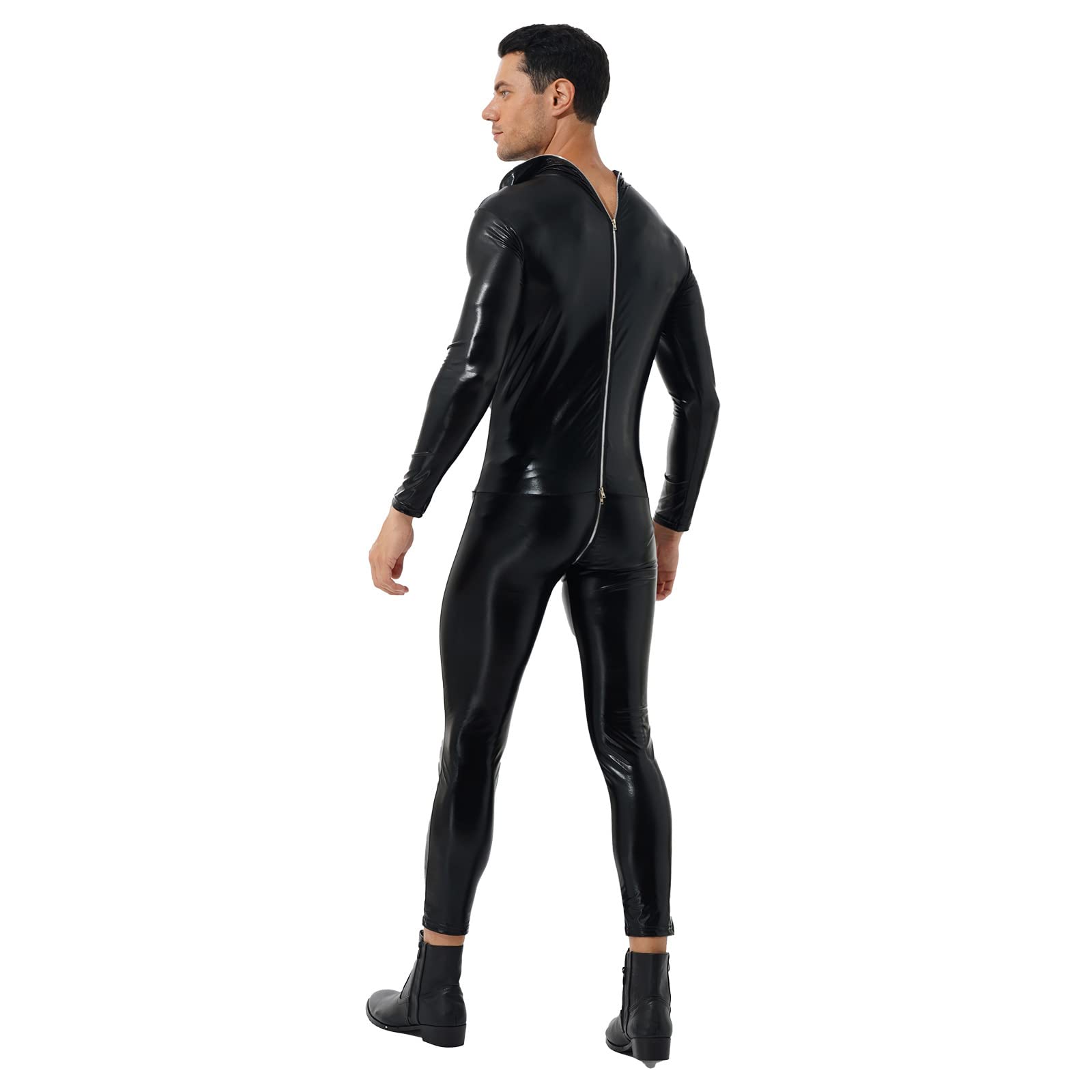 WNRLL Schouders Rits Heren Full body Design Sexy Latex Strakke Jumpsuit Rubber Catsuit met Kruis Zip,S