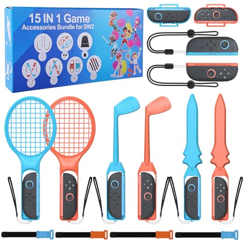 Switch Accesorios Deportivos para Juegos de Nintendo Switch 2, Acemall 15 en 1 Paquete Familiar de Accesorios de Juego Kit para Juegos Deportivos de Switch 2, Niños y adultos