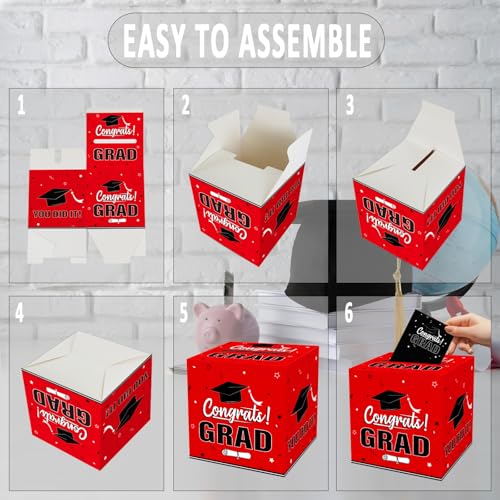 Image of Graduation Card Box 2026, Red Foldable Cardboard Card Box for Party, 2026 Graduation Party Decorations, Red Graduation box
