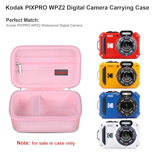 Image of Elonbo Camera Carrying Case for Kodak PIXPRO WPZ2 Waterproof Digital Camera | Camera Carrying Case, Hard Bag, with Mesh Pocket Wrist Strap Double Zipper, for Vlogging, Travel Protective Storage, Pink