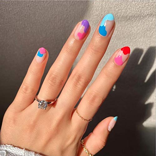 Fdesigner French Fake Nails Stiletto Long Clip on Nails Full Cover Acrylic False Nail Tips Glossy Ballerina Press on Artificial Nails for DIY Nail Art Salon Women 24PCS (Multi-colored)