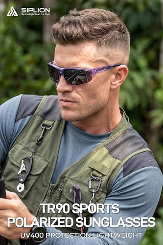 Image of SIPLION Polarized Sunglasses Men Sports: UV400 Protection Anti-Slip Wrap-Around TR90 Frame for Driving Fishing Golf Running