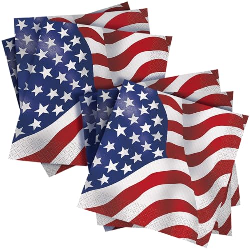 16 Serviettes en papier drapeau USA 33 x 33 cm - Coloré - Taille Unique