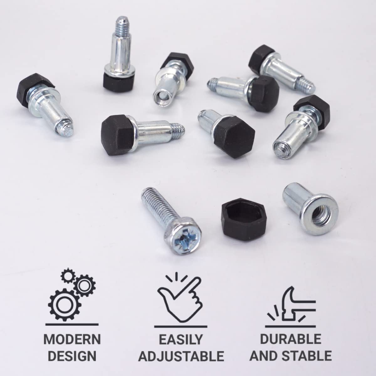 SKIR'CO (Pack of 8 pcs Height Adjustable Metal Furniture Legs, 8 mm Height Small Black Furniture Feet (8, Height 8 mm) - Image 3
