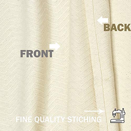 Image of LINENWALAS Textured Herring Bone Weave Heavy Curtain Drapes for Doors with Elegant Back Tabs (4.5Ft X 7.5Ft, Natural Ivory)