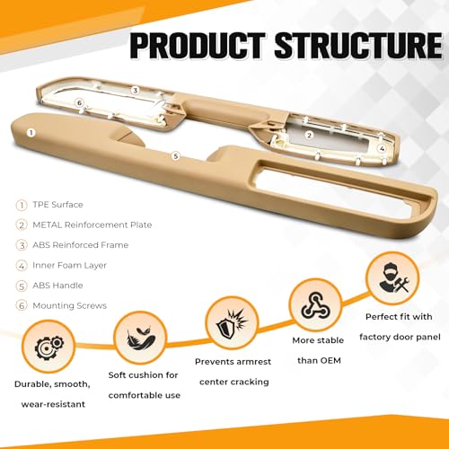 BGQG Front Left Driver Right Passenger Side Door Armrest Repair Handle Above Armrest Compatible with Chevy Silverado Suburban Tahoe Avalanche for GMC Sierra Yukon 2010-2014 Replace for 80994 Tan by BGQG - Used condition - Image 2