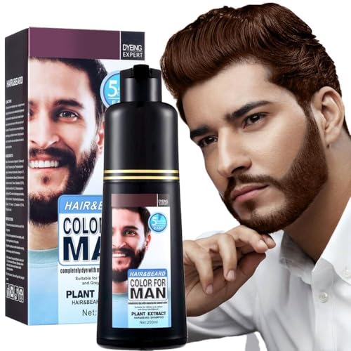 Champú 3 en 1 para teñir la barba y el cabello de los hombres - Coloración herbal de larga duración para canas, bigote y barba en minutos, 6,76 fl oz (Dark Brown)