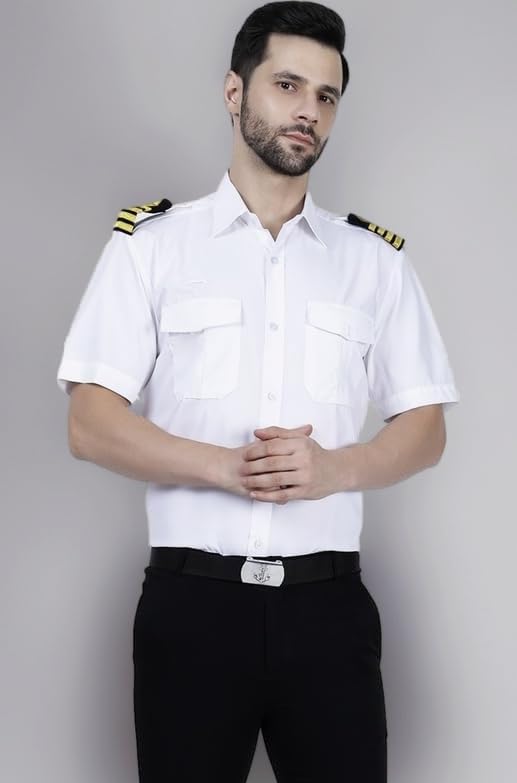 White Shirt | Uniform Accessory | Cotton Shirt for Unisex Regular Fit | Lightweight and Comfortable Wear | Merchant Navy Uniform White Half Sleeve Shirt with Epaulet Flaps