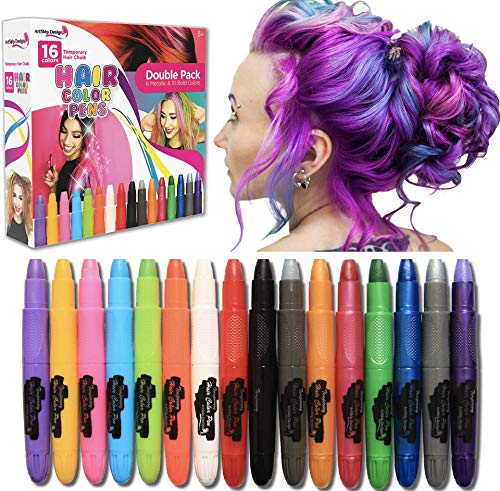 Hair Chalk 16 Color Double Pack with 6 Glitter Colors Temporary Hair Color