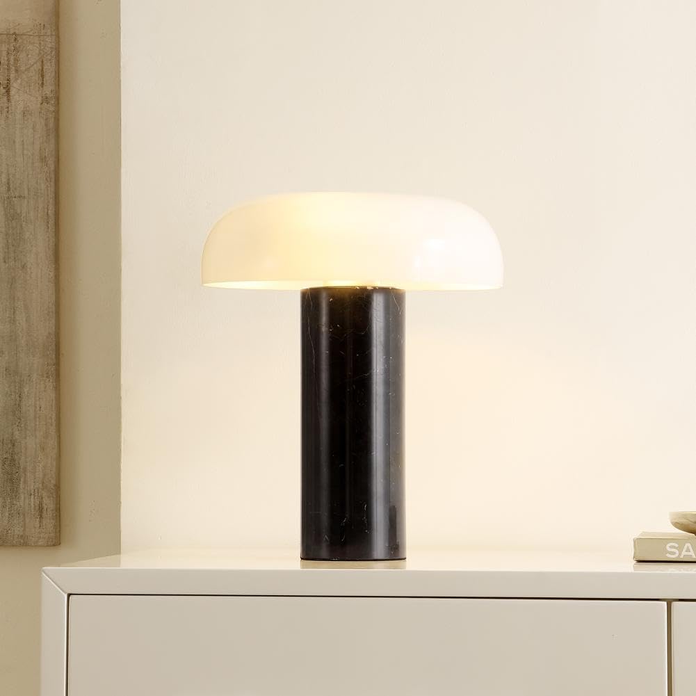 SAFAVIEH Lighting Collection Reiss Modern Black Dome 15-inch Mushroom Table Lamp Ideal for Living Room Bedroom Nightstand Home