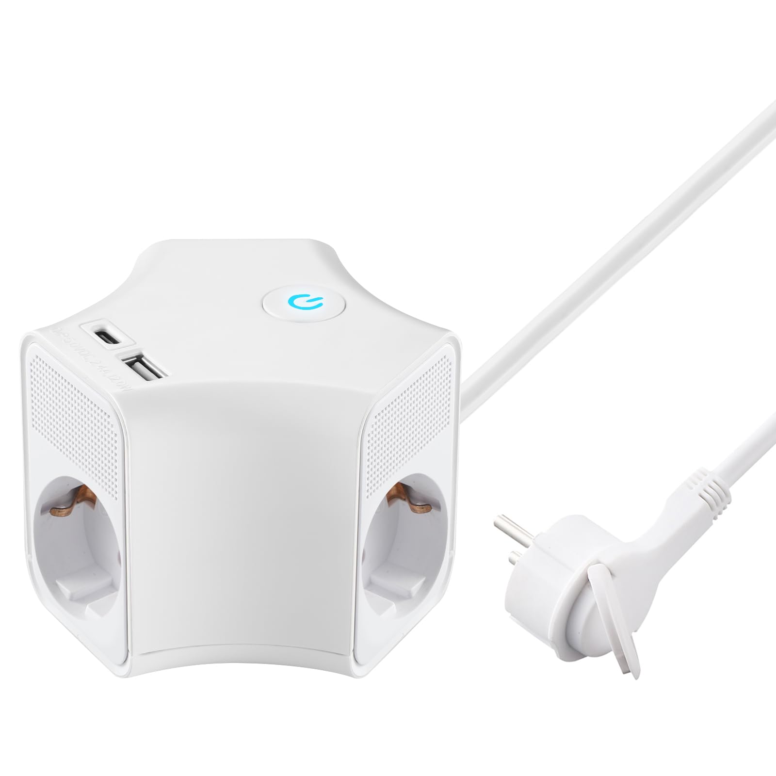 Realmade 5-in-1 Steckdosenleiste mit 3 Steckdosen, 1 USB-A und 1 USB-C, 5 m Kabel, 3680 W/16 A, Kindersicherung, Wandmontage, Weiß