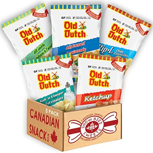Over 2lbs of Old Dutch Chips (5ct) variety pack | Ketchup, Dill, All Dressed, Rip-L and Salt Vinegar Canadian Gift - by Snowbird Sweets (5 PACK) 1 Count (Pack of 5) 42 Ounces