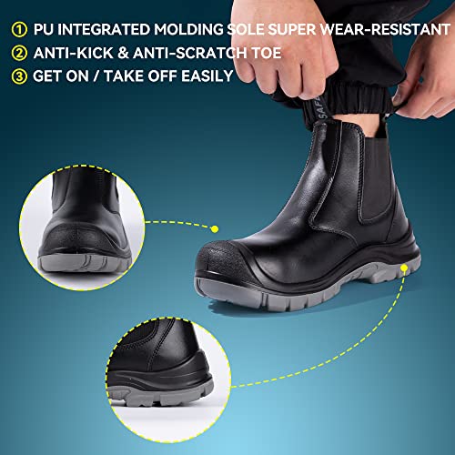 Image of Steel Toe Work Boots for Men Slip on Chelsea Boot with Kevlar Anti-Puncture Sole, ASTM F 2412-24, Men's Industrial & Construction Shoes, Non-Slip Safety Shoes