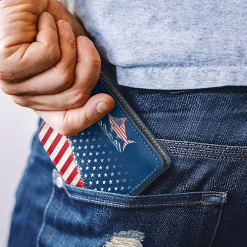 Image of Coldinair USA Flag Fish Leather Wallet for Teen Boys Kids Purse Wallets Leather Boys Bifold Wallet Credit Card Cash Id Holder Cool Slim Bifold Small Coin Purses,Waterproof