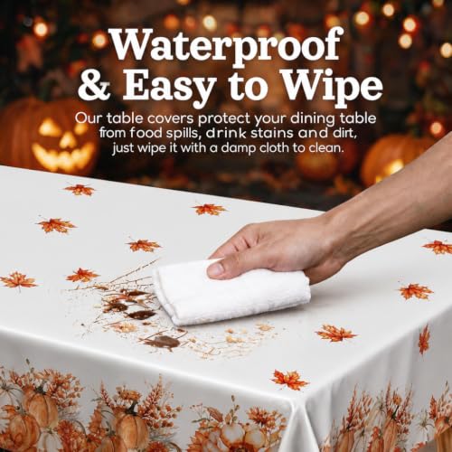 Image of ATFUNSHOP Fall Thanksgiving Tablecloth 8 Packs Plastic Disposable Table Cloth 54x108 Rectangle Table Cover with Pumpkin & Maple Leaf for Holiday Dinner Party Decorations Outdoor Picnic & Baby Showers