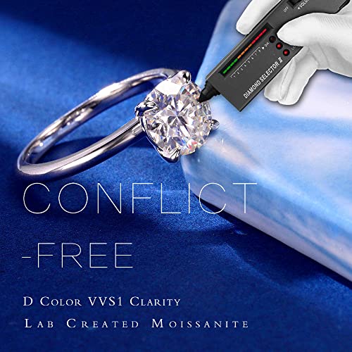 Moosea 2Ct Moissanite Promise Rings For Women, Round D Color Vvs1 Clarity Lab Created Diamond Rings 14K White Gold Vermeil Moissanite Wedding Rings For Women Wife Bridal Engagement Rings #TOP2