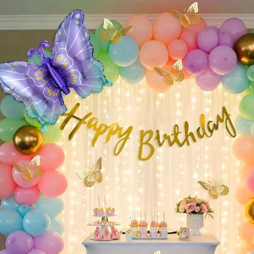 Image of Special You Butterfly Theme Birthday Decoration Kit for Girls with Pastel Balloons for Decoration, Foil Balloons for Decor, Butterfly Stickers for Wall Decoration, Birthday Decor