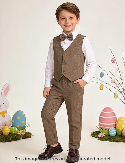 Image of A&J DESIGN 4pcs Baby & Toddler Suit, 12 Months - 5T, Shirt & Pants & Vest & Bow Tie