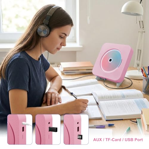 Lecteur CD de bureau portable rose compact pour écouter vos musiques en Bluetooth