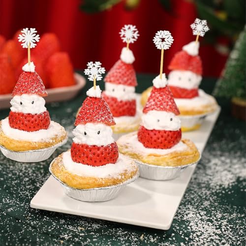 100 Snowflake Cocktail Picks, Handmade Bamboo Christmas Toothpicks for Appetizers Drinks Fruit, 4.7 IN Xmas Food Sticks Charcuterie Skewers for Winter Snow Theme Decorations Christmas Party Supplies