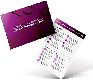 Cartes d’entretien des extensions de cils Français - Paquet de 50 - 4 x 6" pouces - Recto-verso – Cartes soin des cils – Accessoires pour extensions de cils