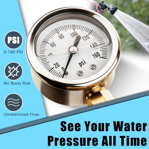 Image of SheeChung RV Water Pressure Regulator, Brass Lead-Free Adjustable Water Pressure Reducer with Gauge, Screw-Adjustable 0-160 PSI, 3 /4 inch GHT for RV, Camper, Trailer, Garden Hose