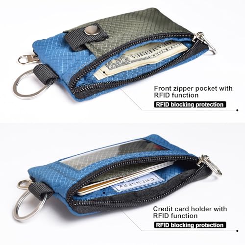 Image of CHENSPRX Minimalist RFID Blocking Small Wallet with ID Window,WaterResistant Zip Id Case Wallet with Lanyard Keychain for Cards,Cash,Travel,Women,Men