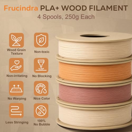 Image of Wood PLA+ 3D Printer Filament Bundle, Add More Than 20% Real WoodFiber, Wood Grain PLA+ Filament 1.75mm, Fits Most 3D Printers, Ideal as Gift - 4 Spools 250g Each (Oak, Teak, Cherry, Light)