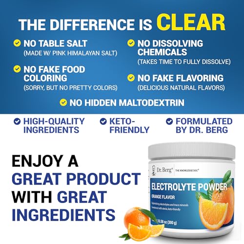Image of Dr. Berg Zero Sugar Hydration Keto Electrolyte Powder - Enhanced w / 1000 mg of Potassium & Real Pink Himalayan Salt (NOT Table Salt) - Orange Flavor Hydration Drink Mix Supplement - 50 Servings