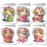 CXINLky Lot de 6 cartes de peinture diamant 5D à faire soi-même pour Pâques, 2025 - Cartes de peinture diamant - Pour anniversaire, Pâques, vacances, famille, amis, 16 cupcakes