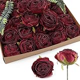 IPOPU Burgundy Artificial Flowers Roses Heads, 25pcs Fake Dried Roses Flowers Artificial for Decorat