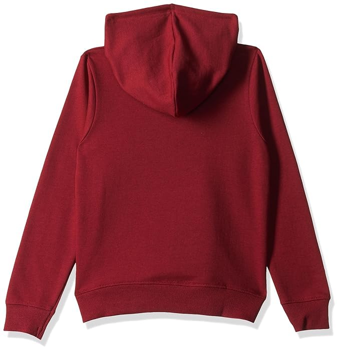 Image of Solid Cotton Fleece Girls Hooded Neck Sweatshirt with Kangaroo Pocket