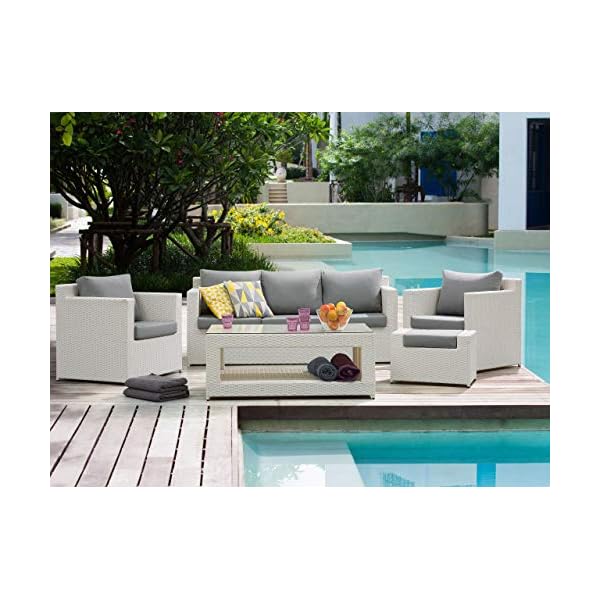 Beliani Lounge-Set Roma Polyrattan Weiß-Grau