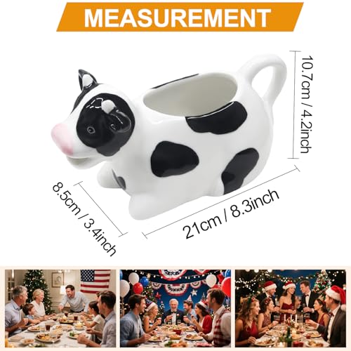 Ceramic Gravy Boat,11oz/300ml Gravy Boat Milk Cow Sauce Jug with Smooth Handle - Perfect for Serving Jars of Salad Dressing, Broth, Cream, Milk for Thanksgiving, Halloween, Christmas (White） - Thumbnail 3