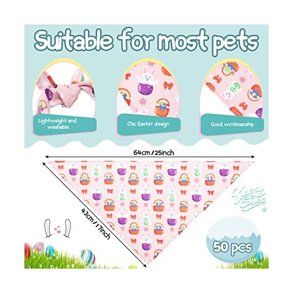 50 pieces easter dog bandanas bulk dog kerchief set bibs triangle dog scarf dog bandanas with easter egg rabbit carrot patterns for easter party pet costume accessories decoration - image 4