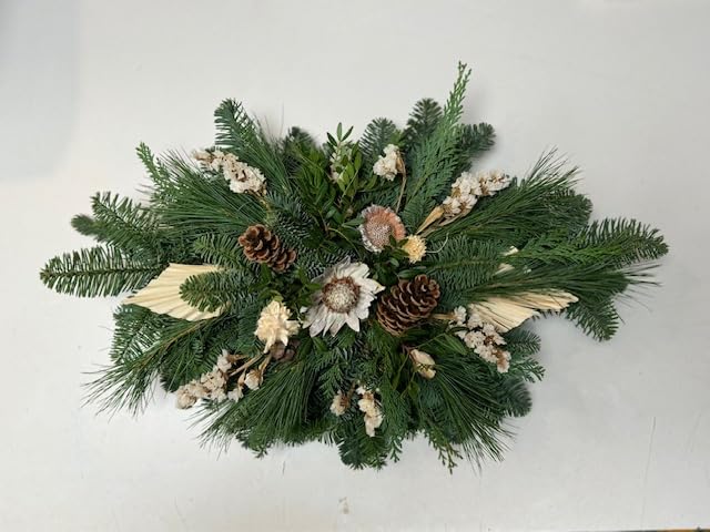 Grabgesteck frisch gebunden 60 cm Nobillis Tanne Thuja Kiefer Exoten Grabauflage Totensonntag grün beige