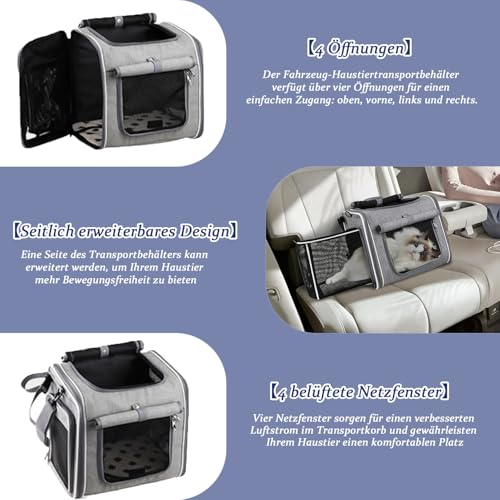 Cnwinu Hundefahrradkorb Vorne, Hundekorb Fahrrad Vorne mit 4-Offenen Türen,4-Mesh-Fenster, Erweiterbarer,Faltbarer Fahrradkörbe für Hunde, Fahrrad Hundekorb für Kleine und Mittelgroße Katzen und Hunde