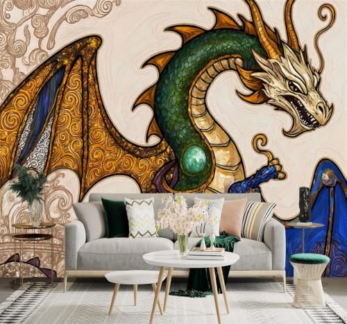 Papier peint haut de gamme XLMING dragon soie texturée 3D - 3