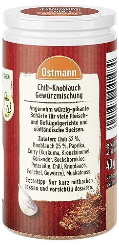 Ostmann Gewürze - Chili und Knoblauch Gewürzzubereitung | Würzig-pikanter Geschmack für Fleischgerichte | 40 g in der Streudose