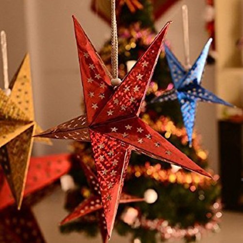 FAM 3pcs Paper Stars – Star Lantern Hanging – Christmas Tree Stars – 45cm Five Pointed Multicolor Stars – Christmas Star Decorations