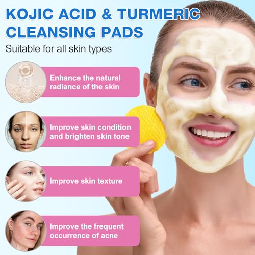 Kojisäure und Kurkuma Reinigungspads, Kurkuma-Reinigungspads, Kurkuma, Kojisäure, Zitrone, Kamille, Vitamin C B5 Pads für Gesicht, 60 Stück