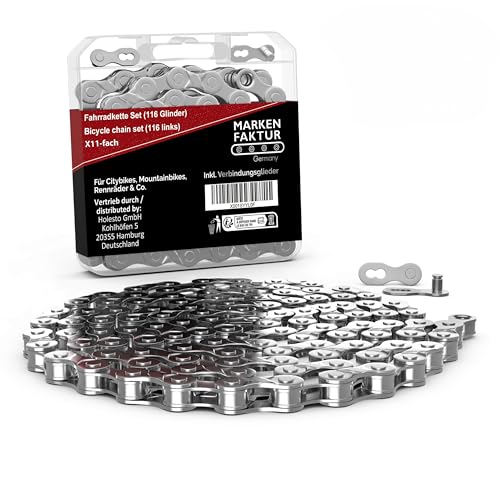 MARKEN FAKTUR® Cadena de bicicleta de 116 eslabones – Cadena de bicicleta 7/8/9/10/11 compartimento de acero al carbono resistente – Cadena BMX 1/2 x 3/32 pulgadas – Bicycle Chain (11 Velocidades)
